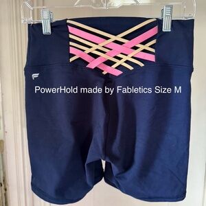 Fabletics Blue and Pink Athletic Shorts with Criss-Cross Design